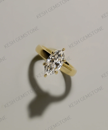 5.80 Ct Marquise Cut Diamond Solitaire Ring with Hidden Halo & Pavé Band – 14K Yellow Gold Finish | Kesh Gemstone