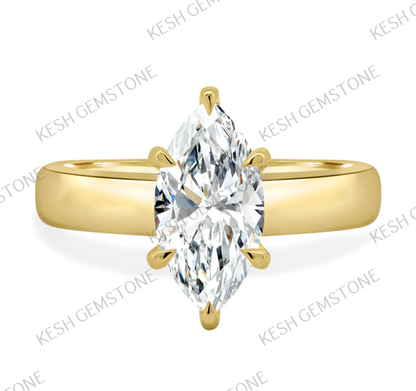 5.80 Ct Marquise Cut Diamond Solitaire Ring with Hidden Halo & Pavé Band – 14K Yellow Gold Finish | Kesh Gemstone