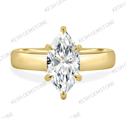 5.80 Ct Marquise Cut Diamond Solitaire Ring with Hidden Halo & Pavé Band – 14K Yellow Gold Finish | Kesh Gemstone