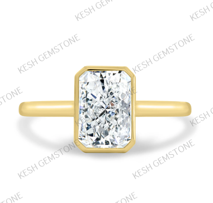 8.50 Ct Radiant Cut Diamond Bezel Solitaire Ring – Cathedral Style | 14K Yellow Gold Finish | Kesh Gemstone