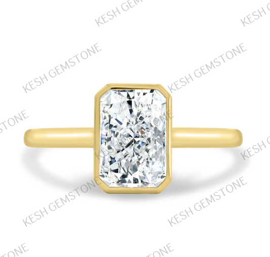 8.50 Ct Radiant Cut Diamond Bezel Solitaire Ring – Cathedral Style | 14K Yellow Gold Finish | Kesh Gemstone