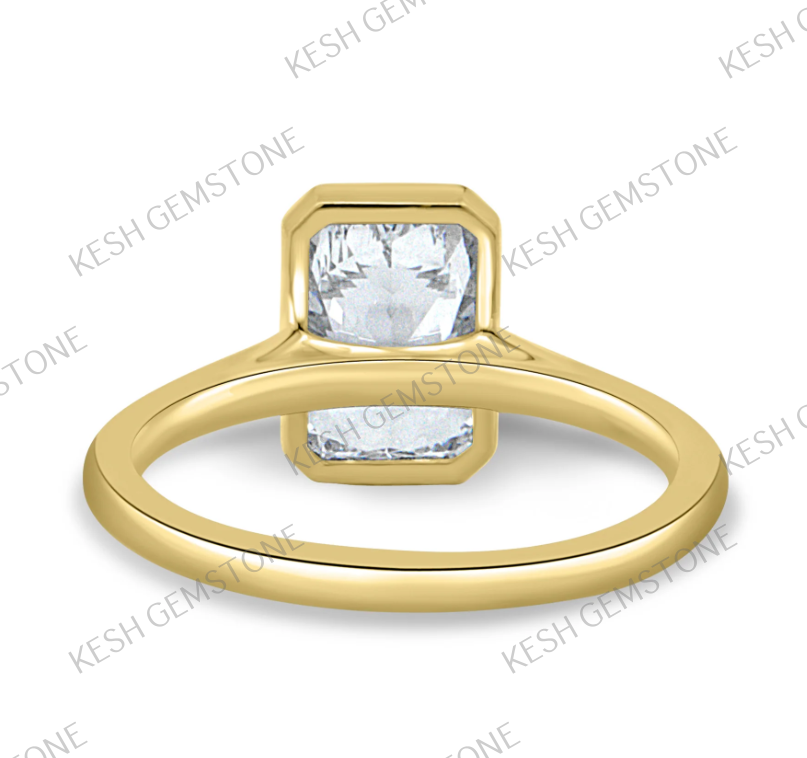 8.50 Ct Radiant Cut Diamond Bezel Solitaire Ring – Cathedral Style | 14K Yellow Gold Finish | Kesh Gemstone