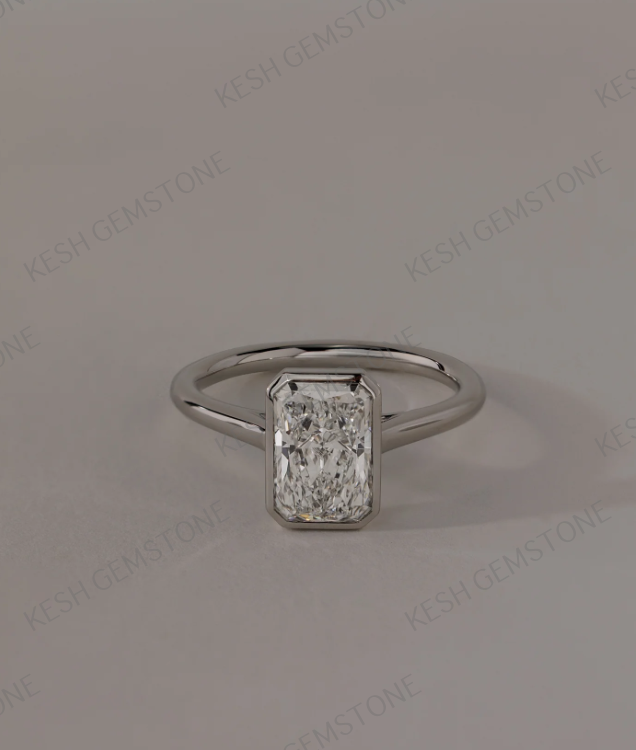 8.50 Ct Radiant Cut Diamond Bezel Solitaire Ring – Cathedral Style | 14K Yellow Gold Finish | Kesh Gemstone