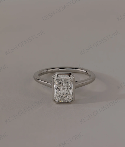 8.50 Ct Radiant Cut Diamond Bezel Solitaire Ring – Cathedral Style | 14K Yellow Gold Finish | Kesh Gemstone