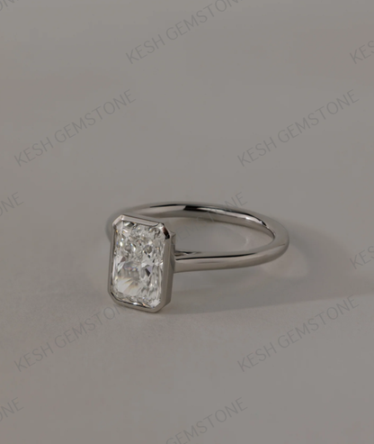 8.50 Ct Radiant Cut Diamond Bezel Solitaire Ring – Cathedral Style | 14K Yellow Gold Finish | Kesh Gemstone