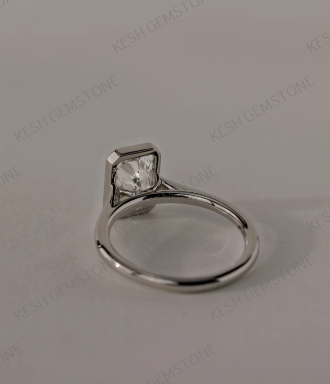 8.50 Ct Radiant Cut Diamond Bezel Solitaire Ring – Cathedral Style | 14K Yellow Gold Finish | Kesh Gemstone