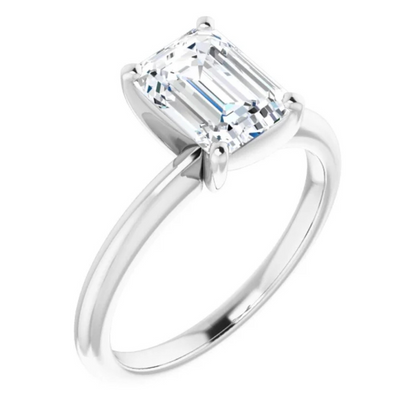 Certified 2 Carat Emerald Cut Diamond Solitaire Engagement Ring | 14K White Gold Finish | G-H Color, VS Clarity