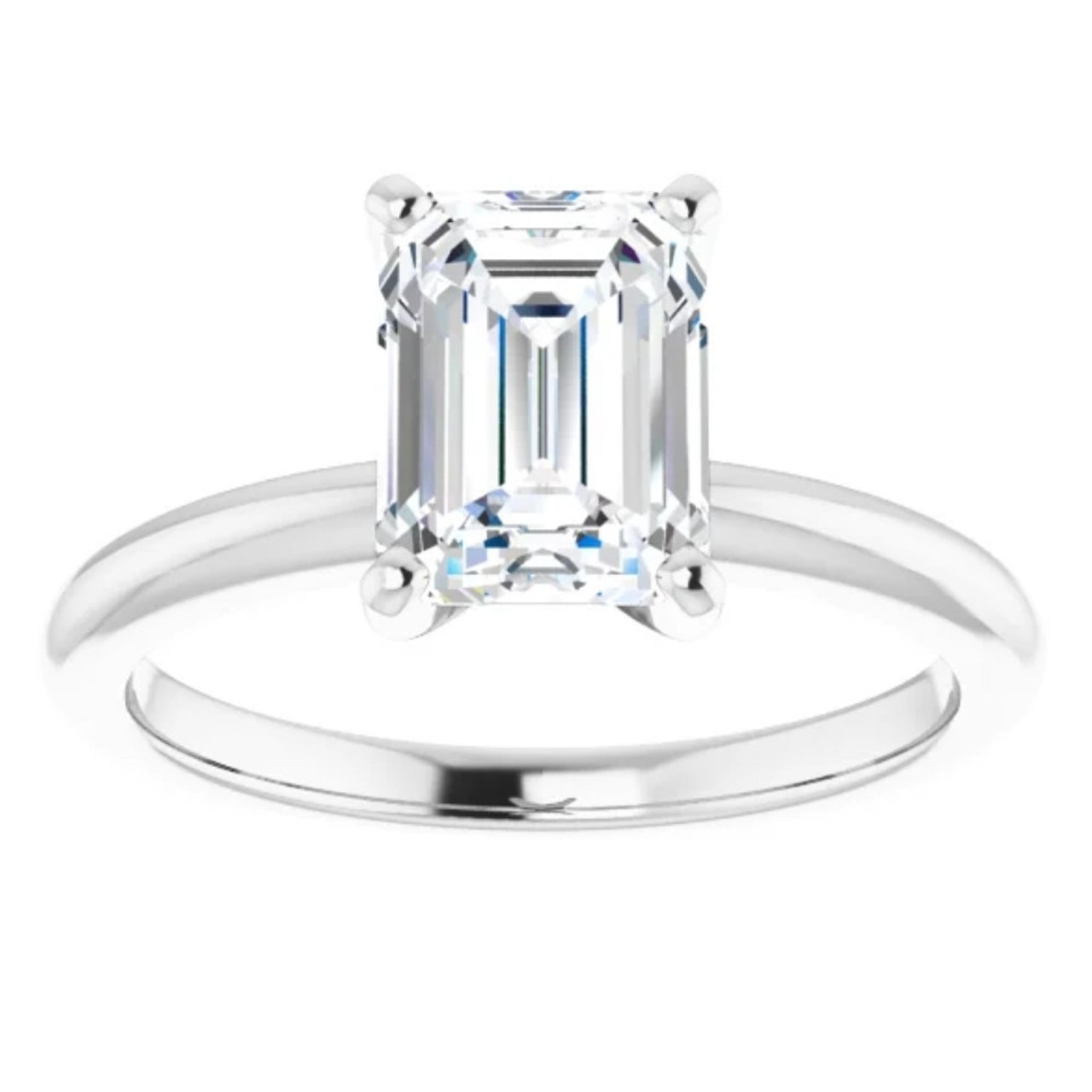 Certified 2 Carat Emerald Cut Diamond Solitaire Engagement Ring | 14K White Gold Finish | G-H Color, VS Clarity