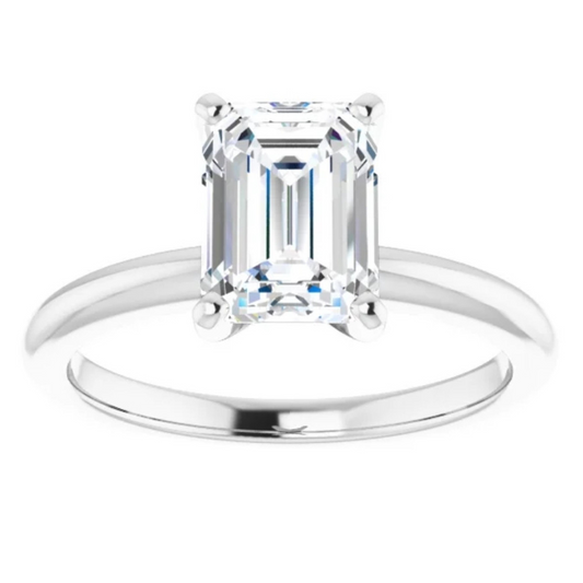 Certified 2 Carat Emerald Cut Diamond Solitaire Engagement Ring | 14K White Gold Finish | G-H Color, VS Clarity