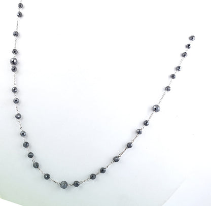 Certified 4-5mm Round Black Diamond Beads Wire Necklace | 925 Sterling Silver with Excellent Luster