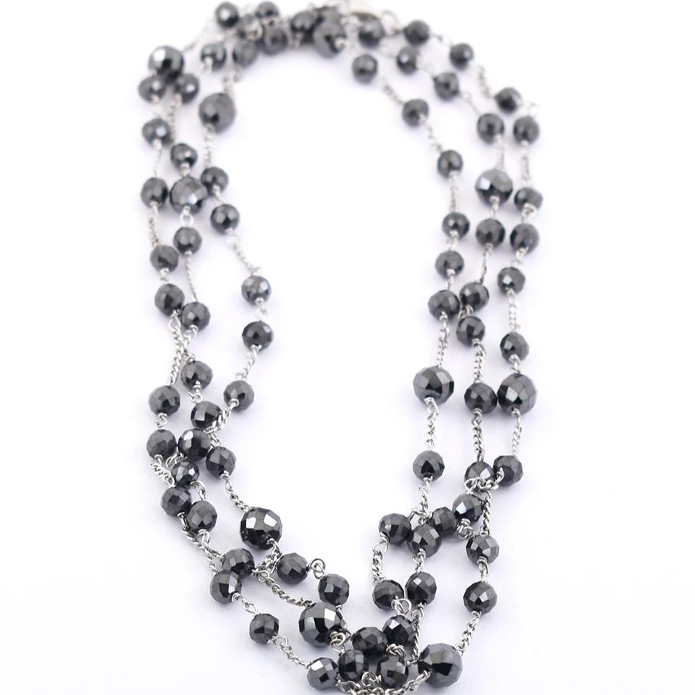 Certified 4-5mm Round Black Diamond Beads Wire Necklace | 925 Sterling Silver with Excellent Luster