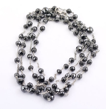 Certified 4-5mm Round Black Diamond Beads Wire Necklace | 925 Sterling Silver with Excellent Luster