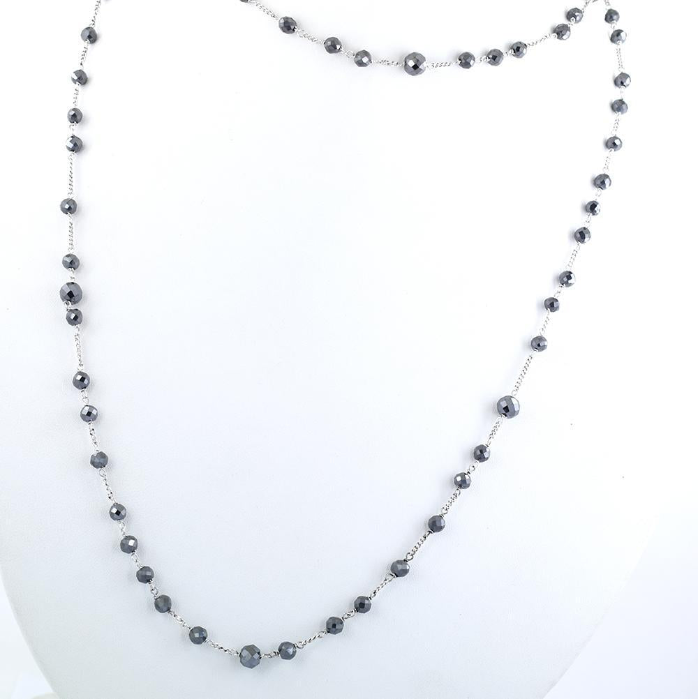 Certified 4-5mm Round Black Diamond Beads Wire Necklace | 925 Sterling Silver with Excellent Luster