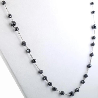 Certified 4-5mm Round Black Diamond Beads Wire Necklace | 925 Sterling Silver with Excellent Luster