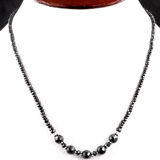 4-8mm AAA Quality Black Diamond Beaded Necklace | 925 Sterling Silver Clasp with Exceptional Shine