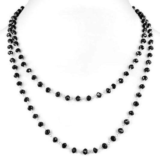 Certified 5mm Black Diamond Faceted Beads Chain Necklace | Excellent Cut & Brilliant Shine