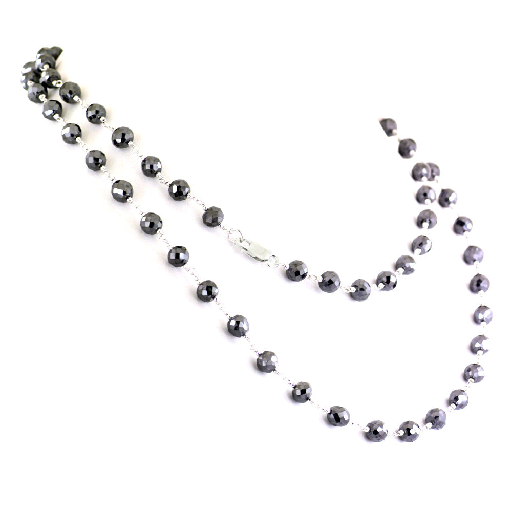 Certified 5mm Black Diamond Faceted Beads Chain Necklace | Excellent Cut & Brilliant Shine