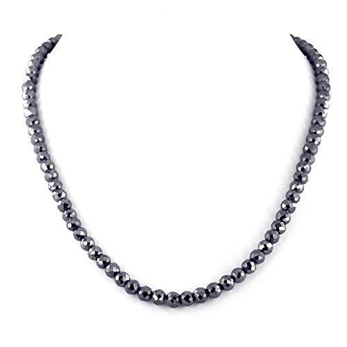 Certified 6mm Round Faceted Black Diamond Beaded Necklace | 925 Sterling Silver