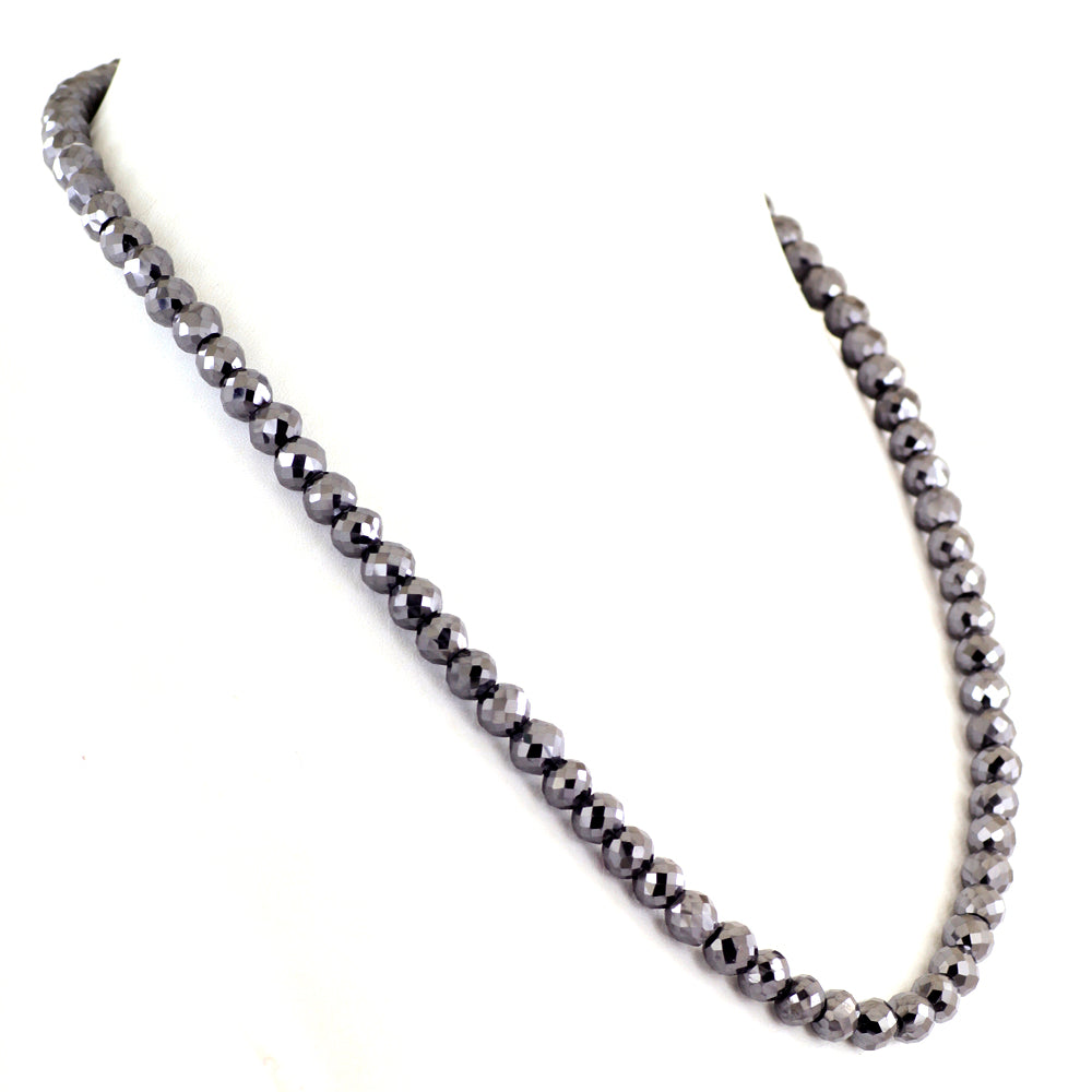 Certified 6mm Round Faceted Black Diamond Beaded Necklace | 925 Sterling Silver