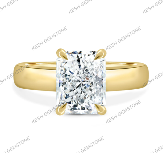 5.50 Ct Radiant Cut VVS1 Diamond Solitaire Ring with Hidden Halo & Bold Cigar Band – 14K Gold Finish | Kesh Gemstone