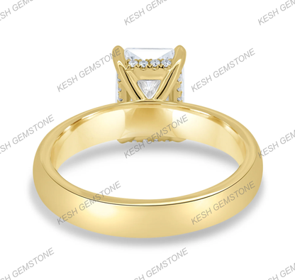 5.50 Ct Radiant Cut VVS1 Diamond Solitaire Ring with Hidden Halo & Bold Cigar Band – 14K Gold Finish | Kesh Gemstone