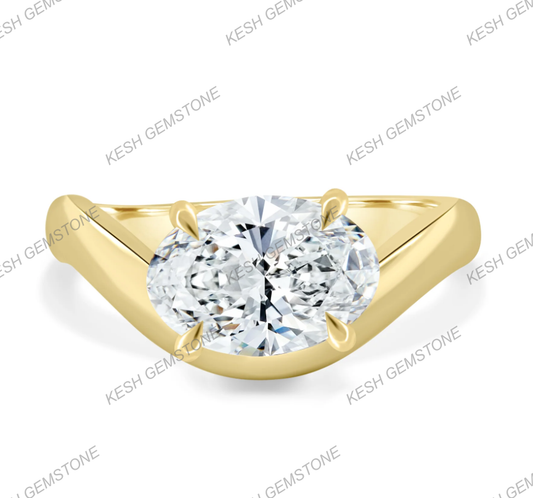 2.09 Ct Certified Oval Cut White Diamond Twist Band Ring in 925 Silver with 14K Gold Plating – Elegant Solitaire Design