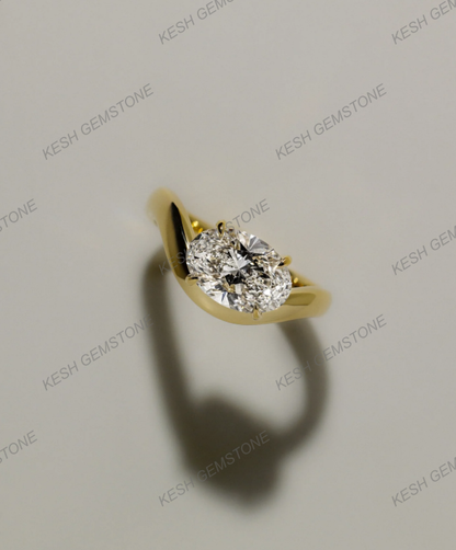 2.09 Ct Certified Oval Cut White Diamond Twist Band Ring in 925 Silver with 14K Gold Plating – Elegant Solitaire Design