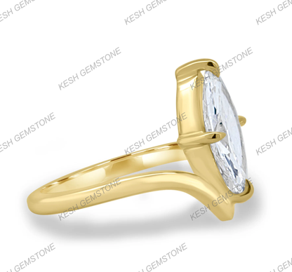 4.00 Ct Certified Marquise Cut White Diamond Ring with Deep V Band – 14K Gold Plated 925 Silver | Elegant Solitaire Design