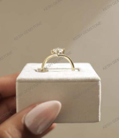 4.00 Ct Certified Marquise Cut White Diamond Ring with Deep V Band – 14K Gold Plated 925 Silver | Elegant Solitaire Design