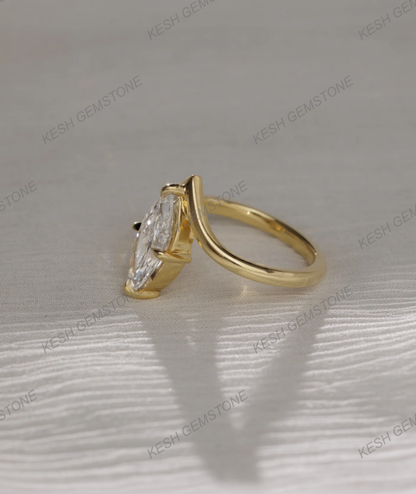4.00 Ct Certified Marquise Cut White Diamond Ring with Deep V Band – 14K Gold Plated 925 Silver | Elegant Solitaire Design