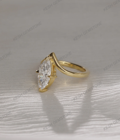 4.00 Ct Certified Marquise Cut White Diamond Ring with Deep V Band – 14K Gold Plated 925 Silver | Elegant Solitaire Design