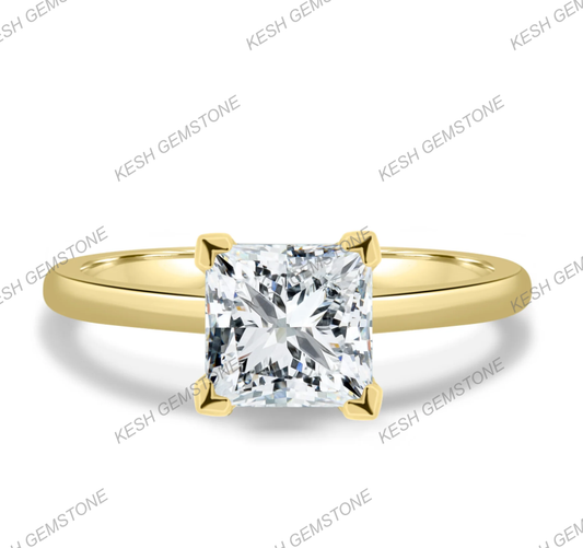 5.90 Ct Certified Princess Cut White Diamond Solitaire Ring | 4-Claw Basket Setting | 14K Yellow Gold Plated 925 Silver