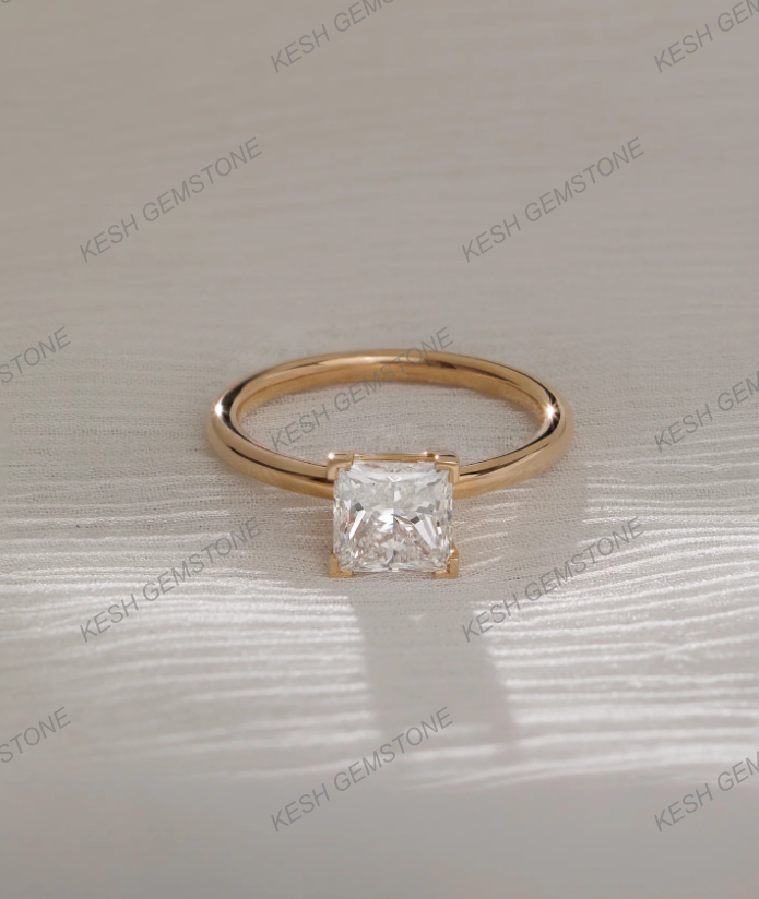 5.90 Ct Certified Princess Cut White Diamond Solitaire Ring | 4-Claw Basket Setting | 14K Yellow Gold Plated 925 Silver
