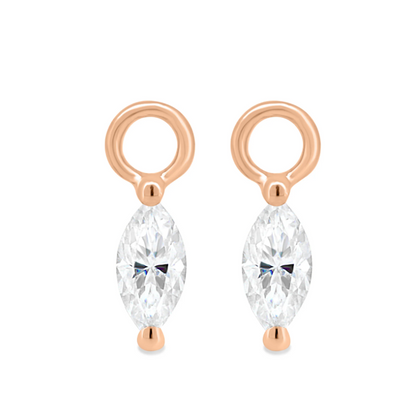 Elegant Marquise Diamond Earring Charms in 925 Silver Over 14K Gold Plating