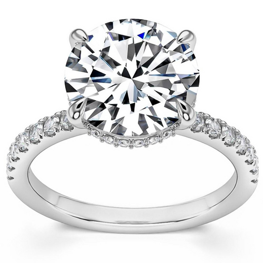 Certified 3.50 Carat Round Diamond Engagement Ring with Side Halo Accents | G-H Color, VS Clarity | 14K Gold Finish