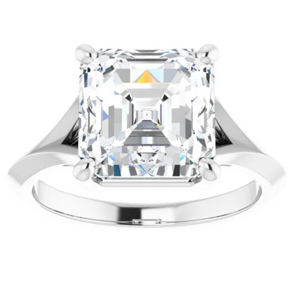 Certified 4 Carat Asscher Cut Diamond Solitaire Engagement Ring | Split Shank Band | 14K White Gold Finish | G-H Color, VS Clarity