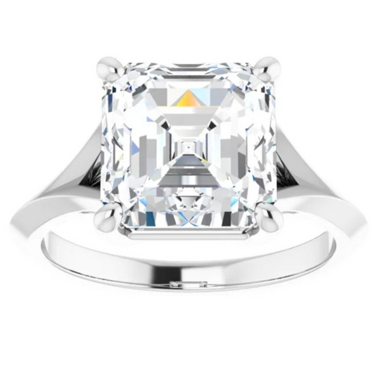 Certified 4 Carat Asscher Cut Diamond Solitaire Engagement Ring | Split Shank Band | 14K White Gold Finish | G-H Color, VS Clarity