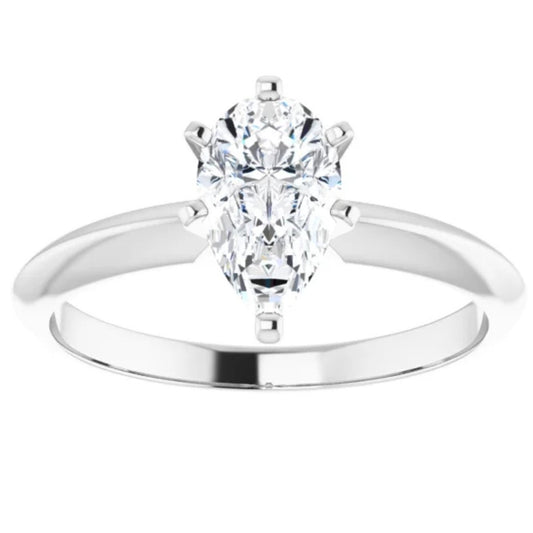 Certified 1 Carat Pear Cut Diamond Solitaire Engagement Ring | G-H Color, VS Clarity | 14K Gold Finish