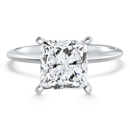 Certified 3.05 Carat Princess Cut Natural Diamond Solitaire Ring in 925 Sterling Silver