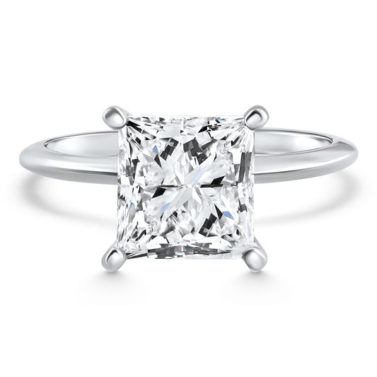 Certified 3.05 Carat Princess Cut Natural Diamond Solitaire Ring in 925 Sterling Silver