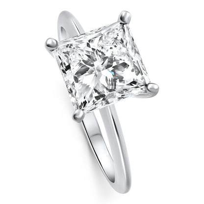 Certified 3.05 Carat Princess Cut Natural Diamond Solitaire Ring in 925 Sterling Silver