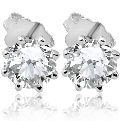 1.25 Ct Round Diamond Stud Earrings | 8-Prong Solitaire Design | 14K White Gold Finish (F–G, SI)