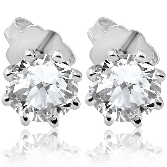 1.25 Ct Round Diamond Stud Earrings | 8-Prong Solitaire Design | 14K White Gold Finish (F–G, SI)