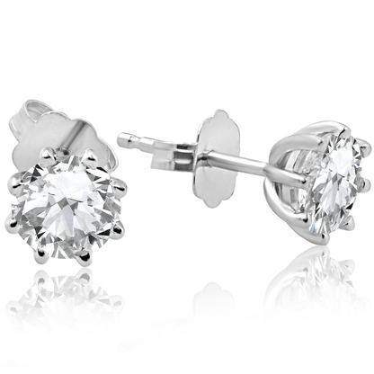 1.25 Ct Round Diamond Stud Earrings | 8-Prong Solitaire Design | 14K White Gold Finish (F–G, SI)