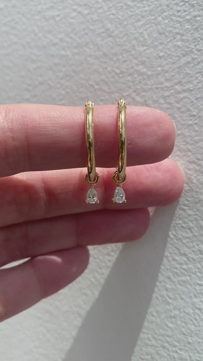 Sparkling Pear Diamond Hoop Charms in 14K Gold Plated Silver