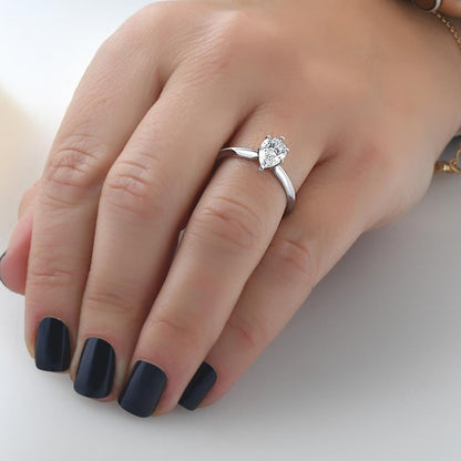 Certified 1 Carat Pear Cut Diamond Solitaire Engagement Ring | G-H Color, VS Clarity | 14K Gold Finish
