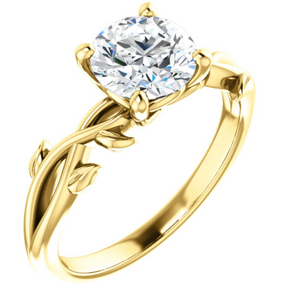 Certified 1.25 Carat Round Diamond Engagement Ring with Vine Leaf Band | G-H Color, VS Clarity | 14K Yellow Gold Finish